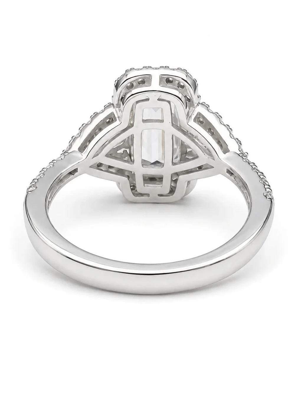 Emerald-Cut Halo Engagement Ring in Silver with Pear Side Stones